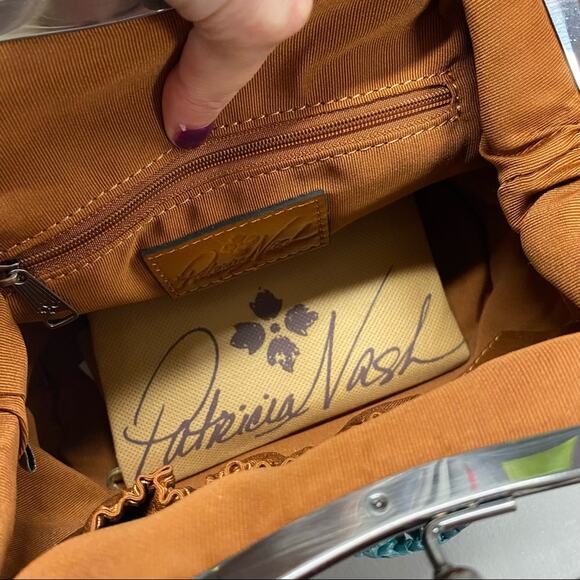 Patricia Nash Purse Scalloped Raffia Laureana Frame Kiss Lock Closure Mint Green - Picture 2 of 5